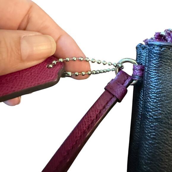 Coach Double Zip Brown & Fuchsia Wristlet Wallet - Picture 4 of 9